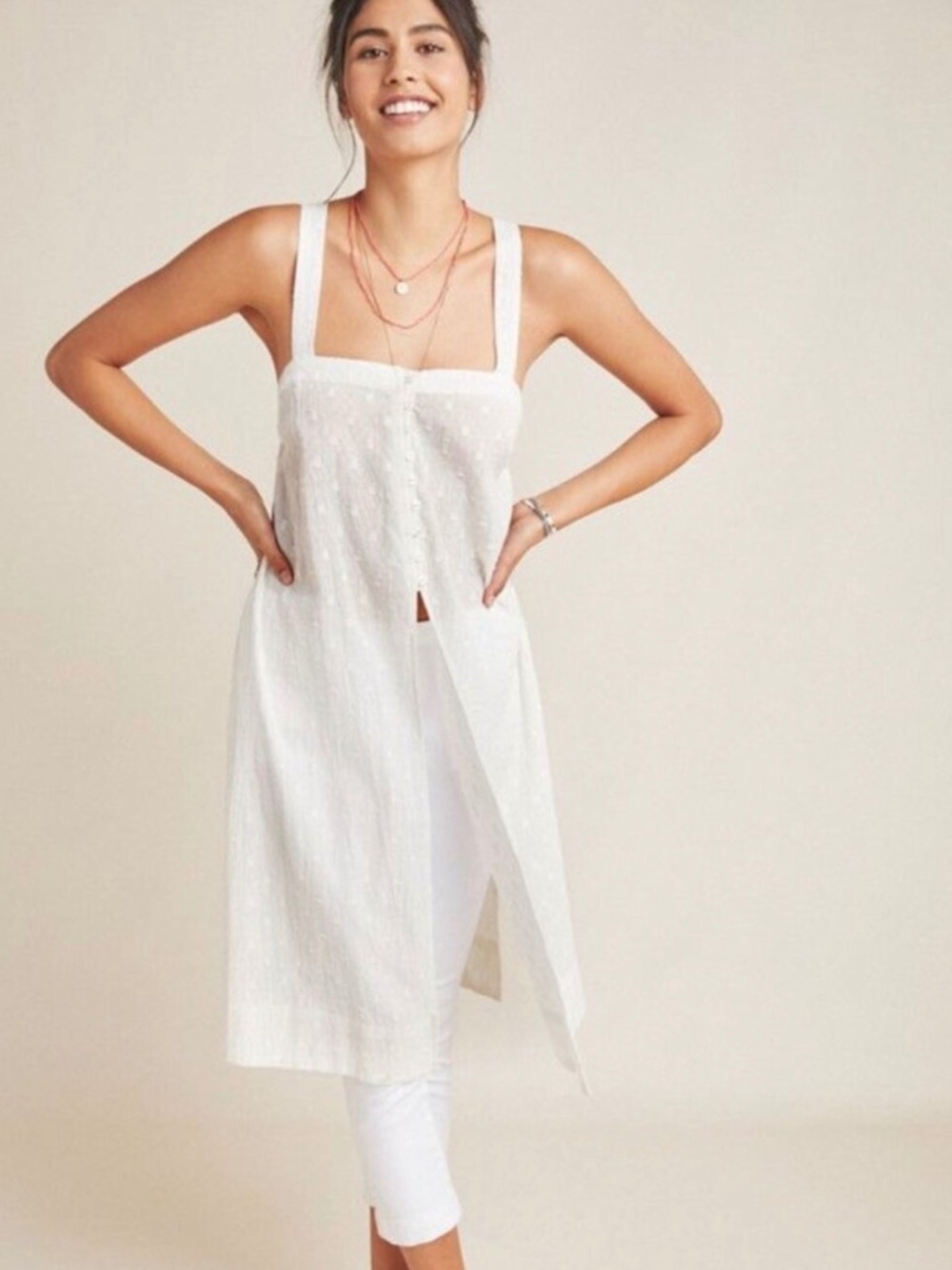 Anthropologie Gauzy Cotton Swiss Dot Tunic Dress - Size S
